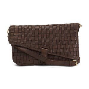 MARTA PONTI Leather Woven East West Pouch With Asymmetrical Flap